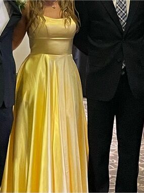 Faviana Yellow Satin Prom Dress